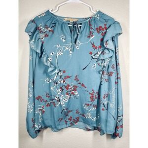Hope & Harlow Anthropologie Sz Lg Floral, Long Sleeve Ruffle Tie Front Cottage
